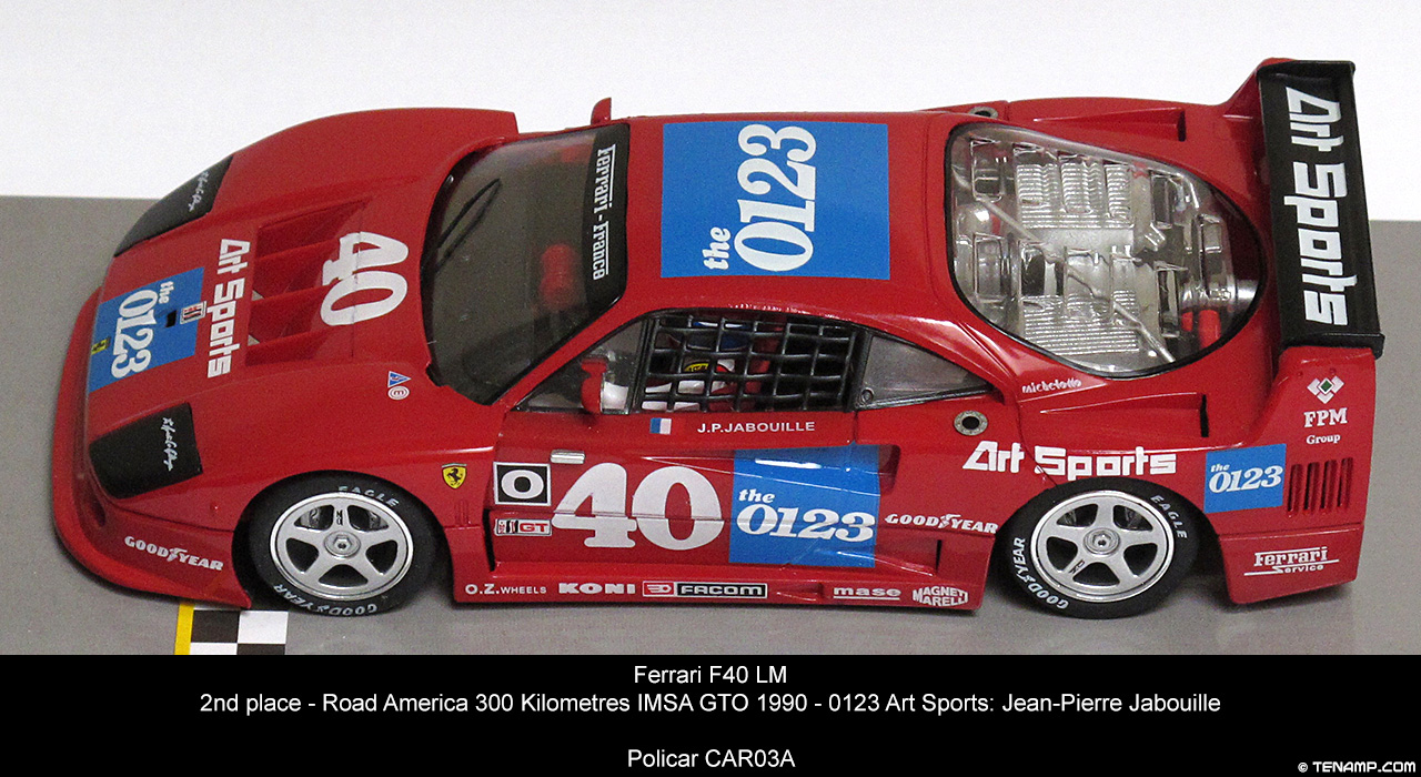 Policar CAR03A Ferrari F40 LM - #40 Art Sports. 2nd place, Road America 300 Kilometres IMSA GTO 1990. 0123 Art Sports: Jean-Pierre Jabouille
